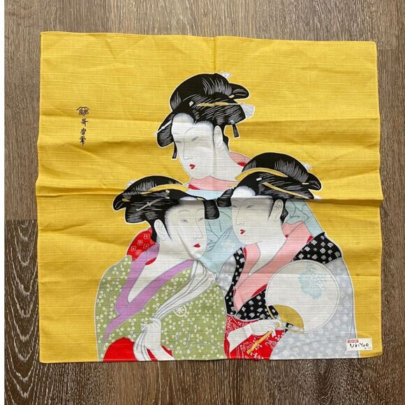 Vintage Ukiyo-E "Three Beauties" Kitagawa Utamaro Japanese, Scarf, Wall Hanging - Picture 1 of 7